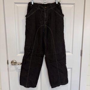 Linen grunge baggy pants with contrast stitching drawstring pockets streetwear M